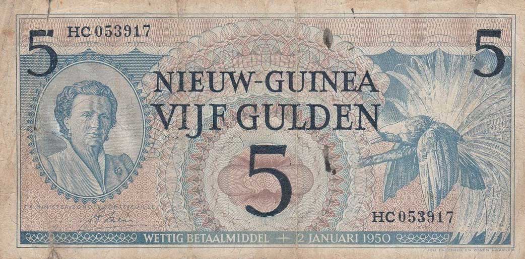 Front of Netherlands New Guinea p6a: 5 Gulden from 1950