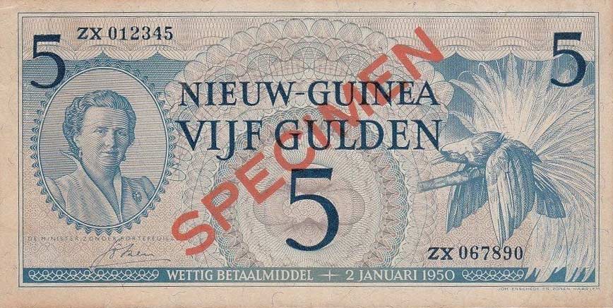 Front of Netherlands New Guinea p6s: 5 Gulden from 1950
