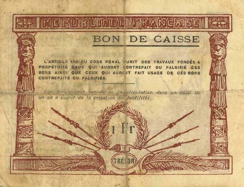 Back of New Caledonia p34a: 1 Franc from 1918