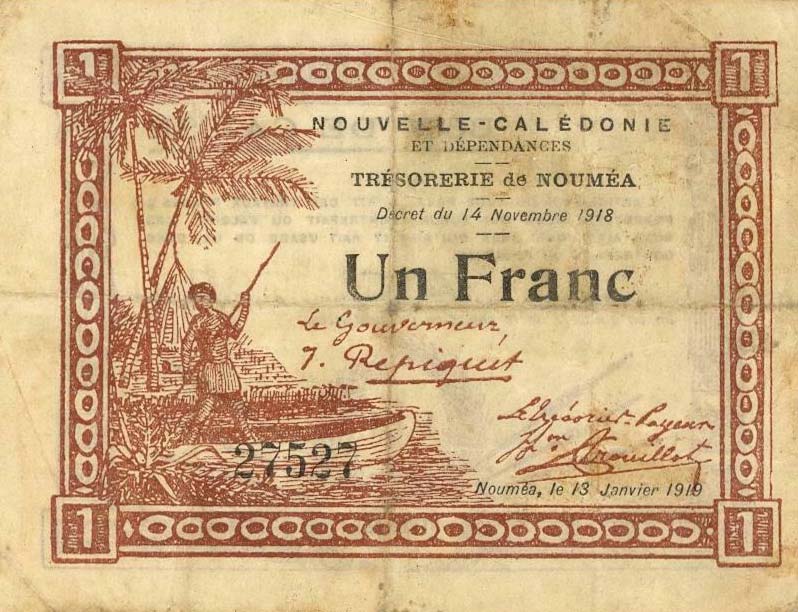 Front of New Caledonia p34a: 1 Franc from 1918