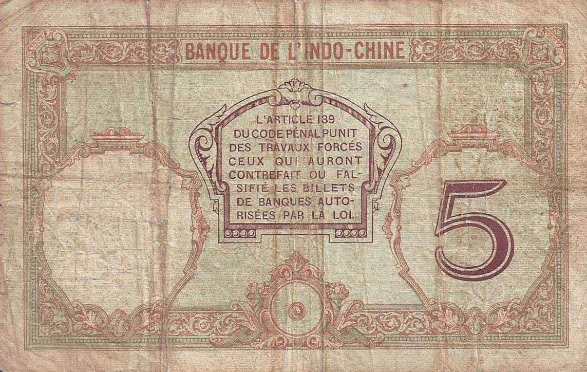 Back of New Caledonia p36a: 5 Francs from 1926