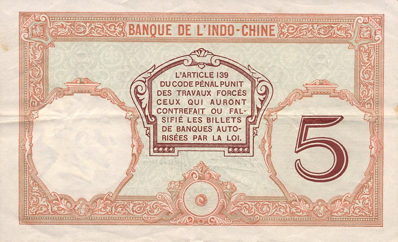 Back of New Caledonia p36b: 5 Francs from 1926