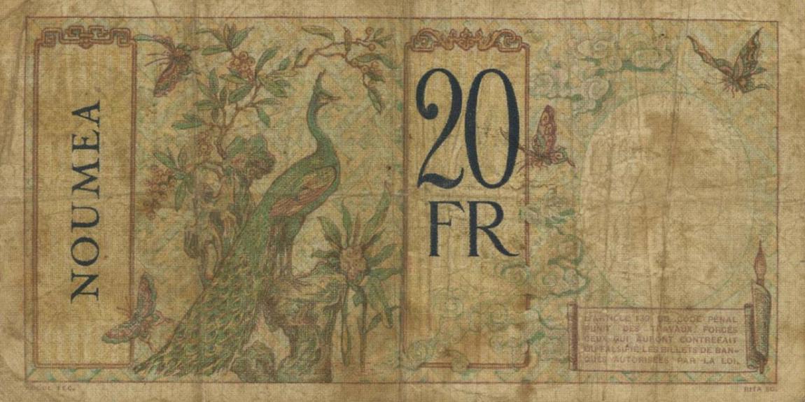 Back of New Caledonia p37b: 20 Francs from 1929