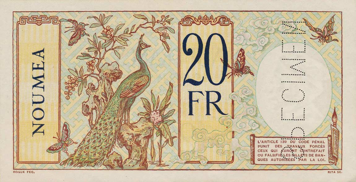 Back of New Caledonia p37s: 20 Francs from 1929