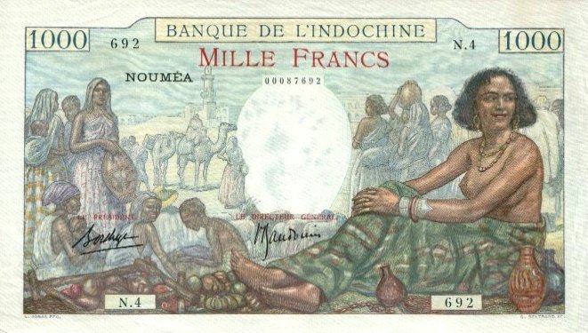Front of New Caledonia p43a: 1000 Francs from 1940