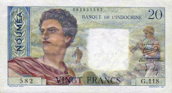 Front of New Caledonia p50b: 20 Francs from 1954