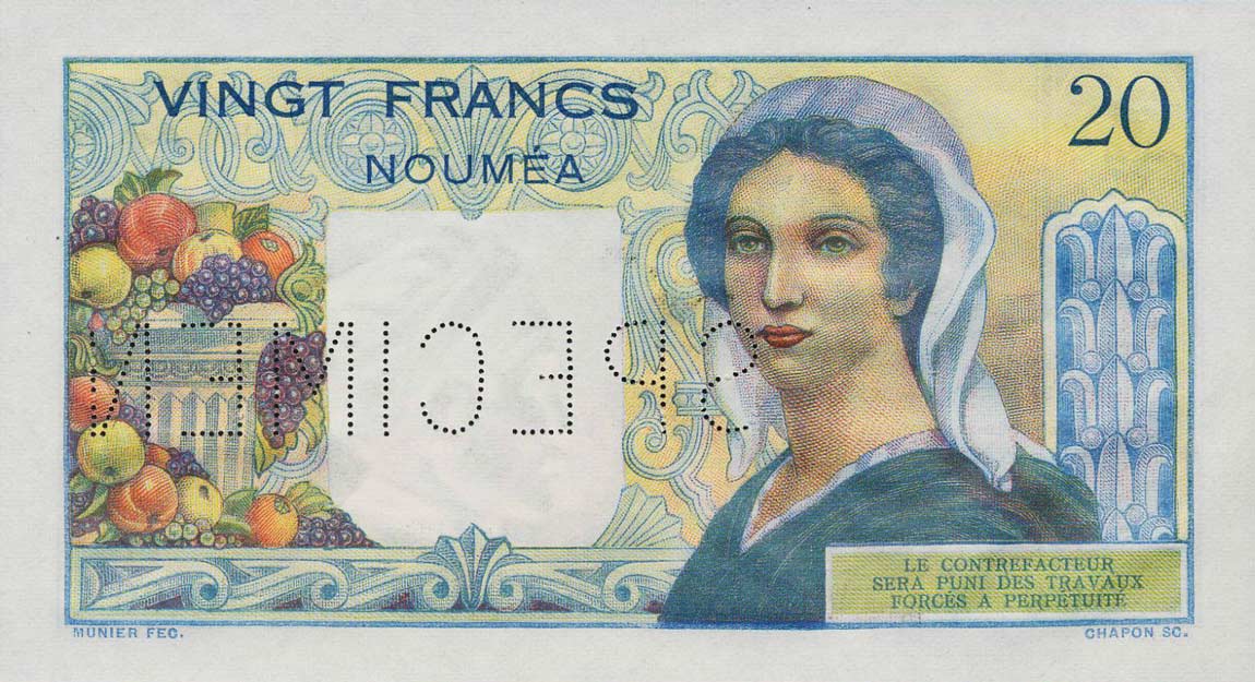 Back of New Caledonia p50s: 20 Francs from 1951