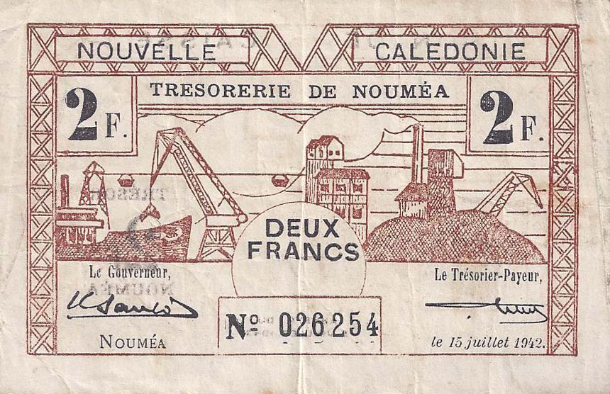 Front of New Caledonia p53: 2 Francs from 1942