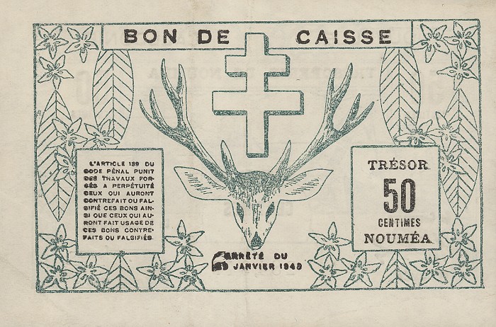 Back of New Caledonia p54: 50 Centimes from 1943
