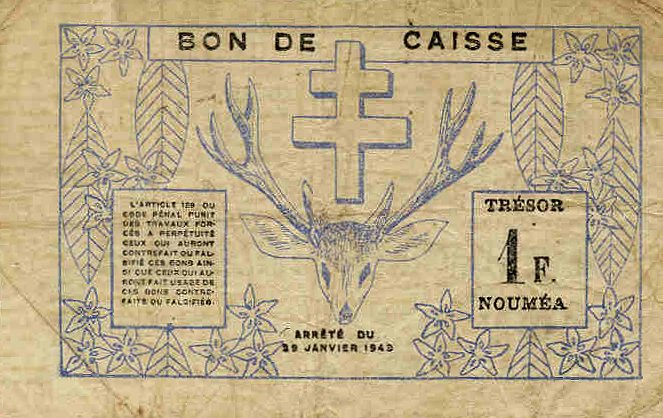 Back of New Caledonia p55b: 1 Franc from 1943