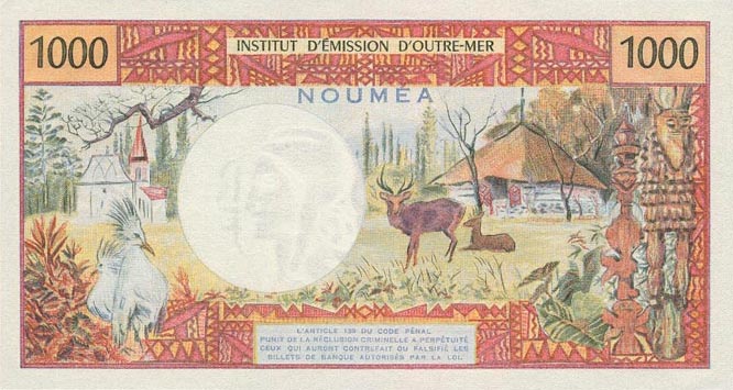 Back of New Caledonia p64a: 1000 Francs from 1971
