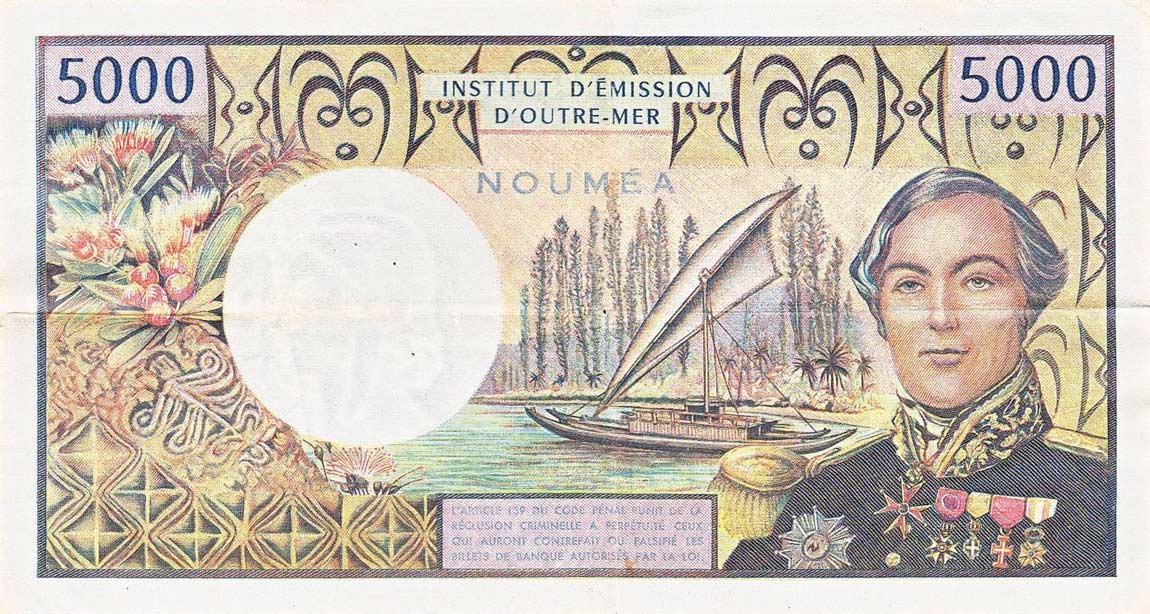 Back of New Caledonia p65b: 5000 Francs from 1975