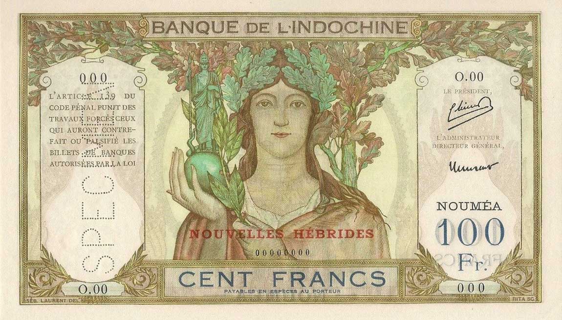 Front of New Hebrides p10s: 100 Francs from 1941