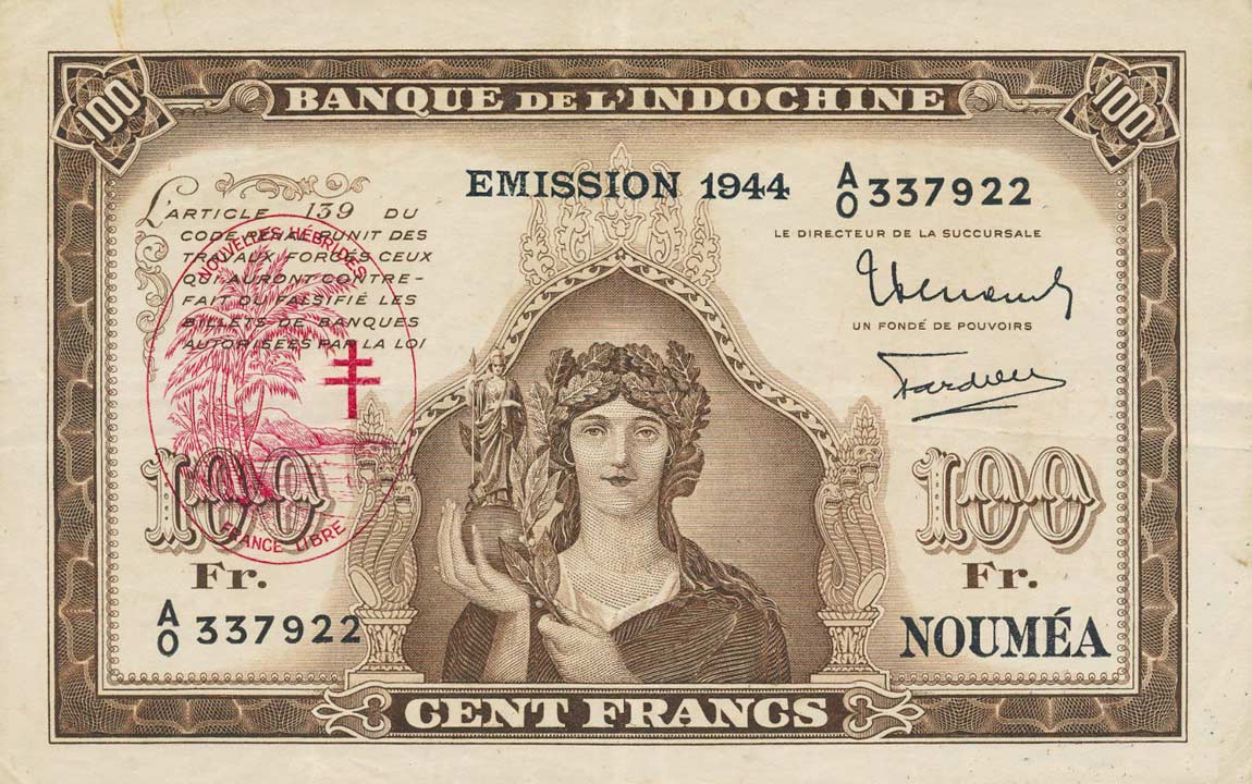 Front of New Hebrides p12: 100 Francs from 1947