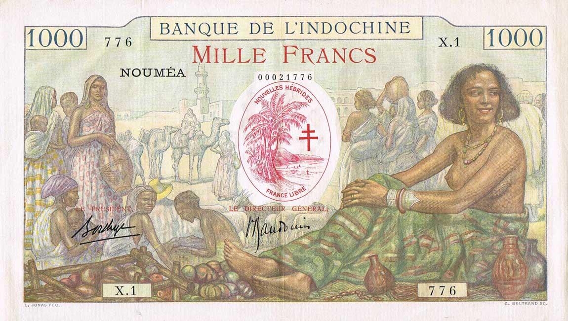 Front of New Hebrides p14A: 1000 Francs from 1941