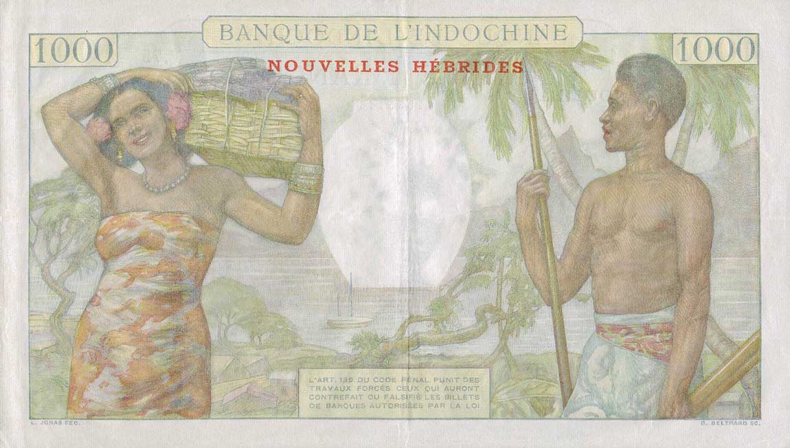 Back of New Hebrides p15: 1000 Francs from 1941