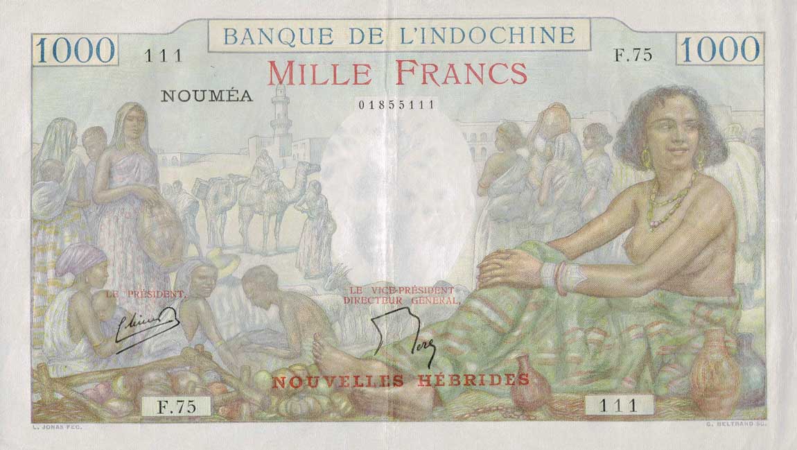 Front of New Hebrides p15: 1000 Francs from 1941