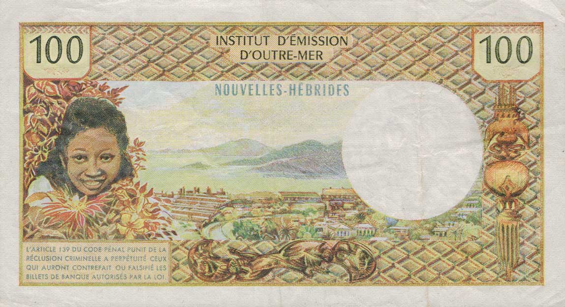 Back of New Hebrides p16: 100 Francs from 1965