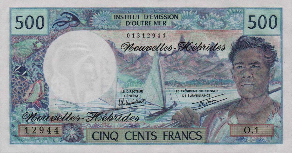 Front of New Hebrides p19c: 500 Francs from 1979