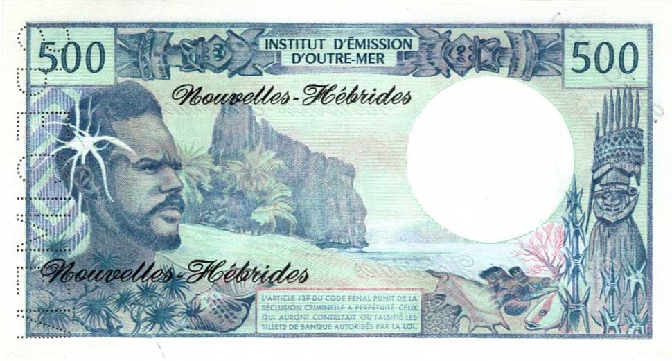 Back of New Hebrides p19s: 500 Francs from 1970