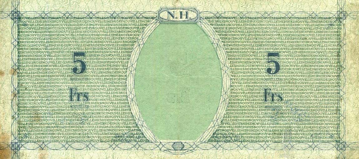Back of New Hebrides p1: 5 Francs from 1943