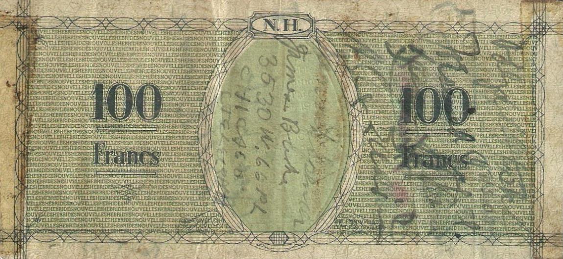 Back of New Hebrides p3: 100 Francs from 1943