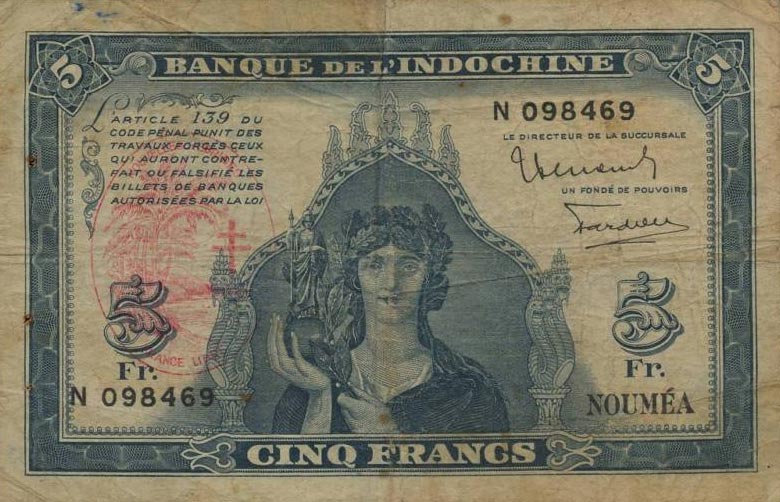 Front of New Hebrides p5: 5 Francs from 1945