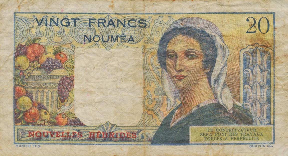 Back of New Hebrides p8a: 20 Francs from 1941