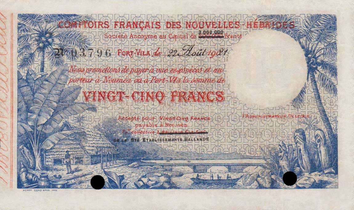 Front of New Hebrides pA1: 25 Francs from 1921