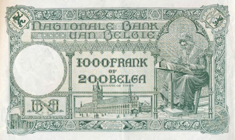 Back of Belgium p104: 1000 Francs from 1928