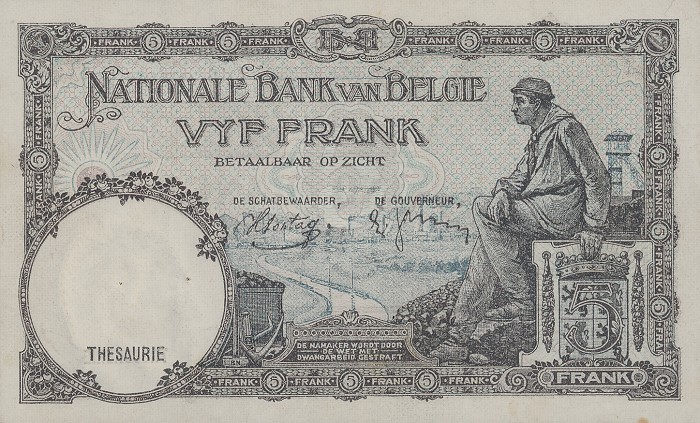 Back of Belgium p108x: 5 Francs from 1988