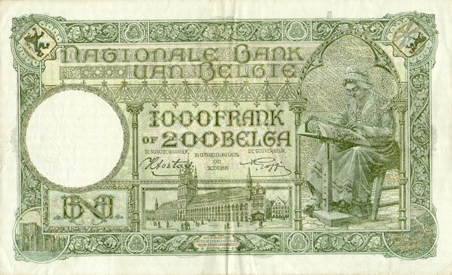 Back of Belgium p110: 1000 Francs from 1939