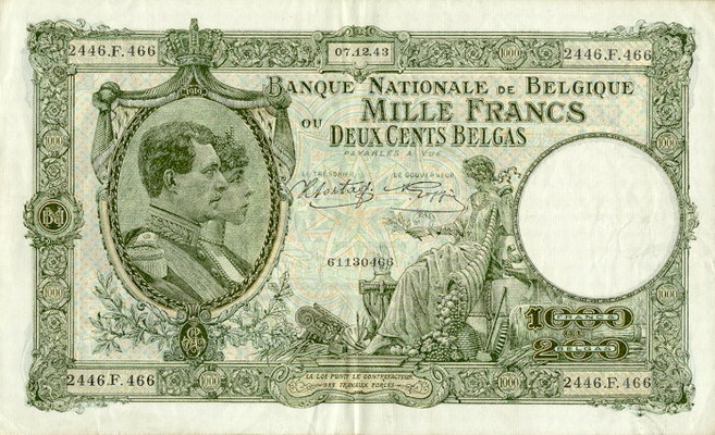 Front of Belgium p110: 1000 Francs from 1939