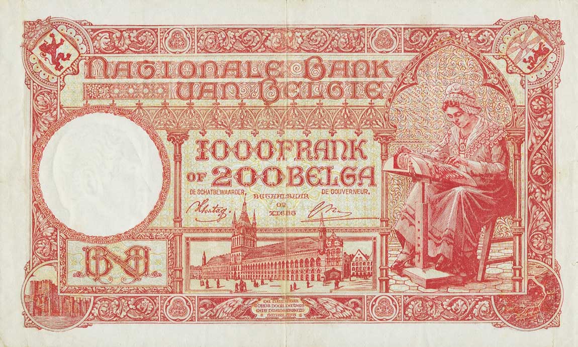 Back of Belgium p115a: 1000 Francs from 1944