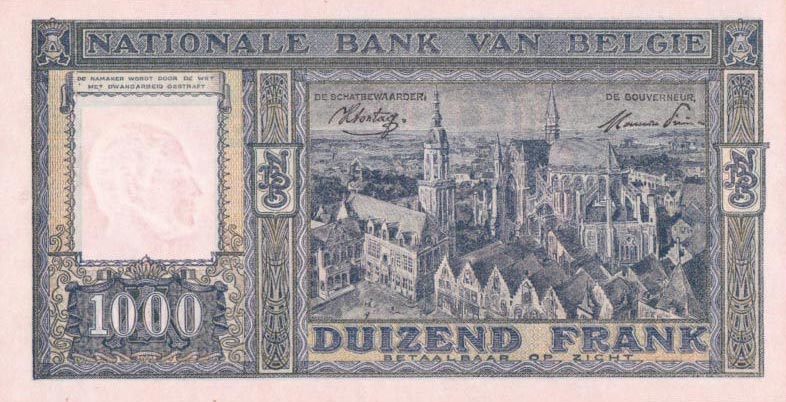 Back of Belgium p128b: 1000 Francs from 1944