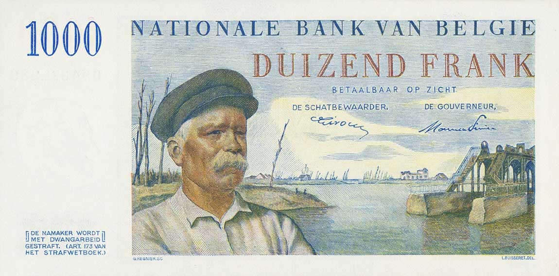 Back of Belgium p131a: 1000 Francs from 1950