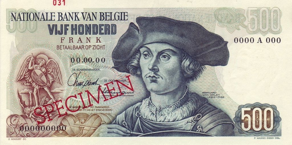 Front of Belgium p135s: 500 Francs from 1961