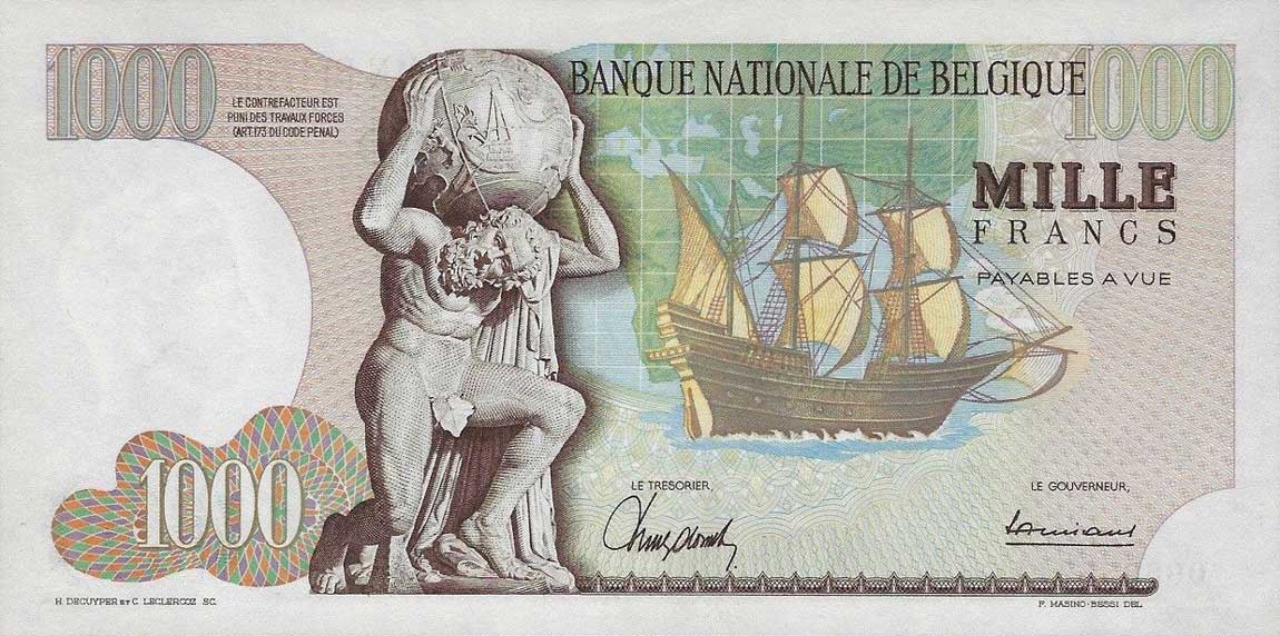 Back of Belgium p136a: 1000 Francs from 1961