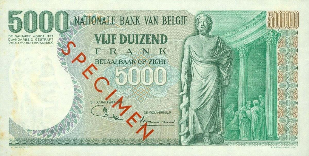 Back of Belgium p137s: 5000 Francs from 1971