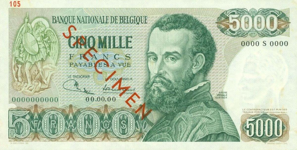 Front of Belgium p137s: 5000 Francs from 1971