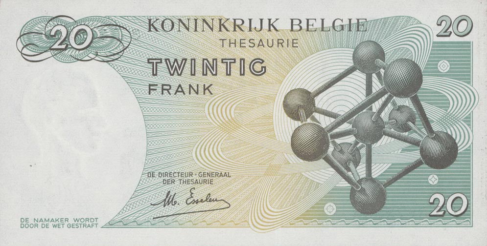Back of Belgium p138a: 20 Francs from 1964