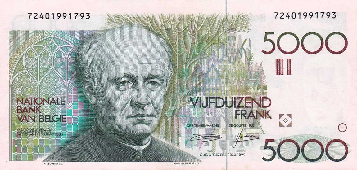 Front of Belgium p145a: 5000 Francs from 1982