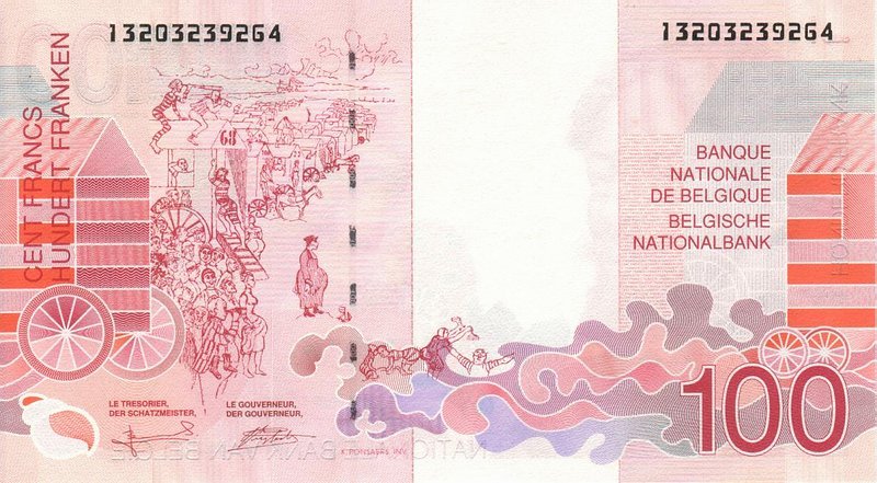 Back of Belgium p147a: 100 Francs from 1995