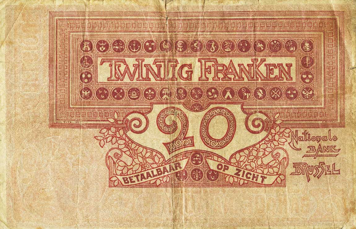 Back of Belgium p62d: 20 Francs from 1905