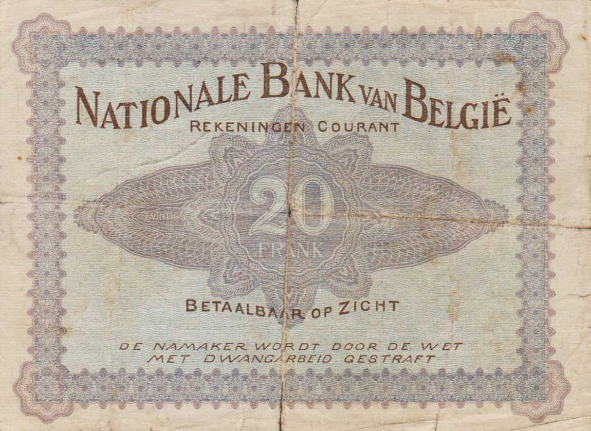 Back of Belgium p83: 20 Francs from 1914