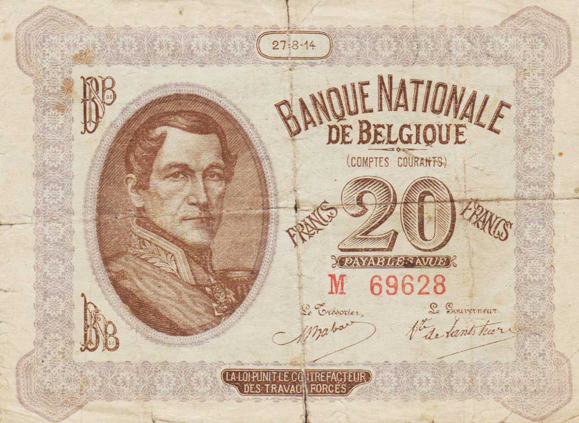 Front of Belgium p83: 20 Francs from 1914