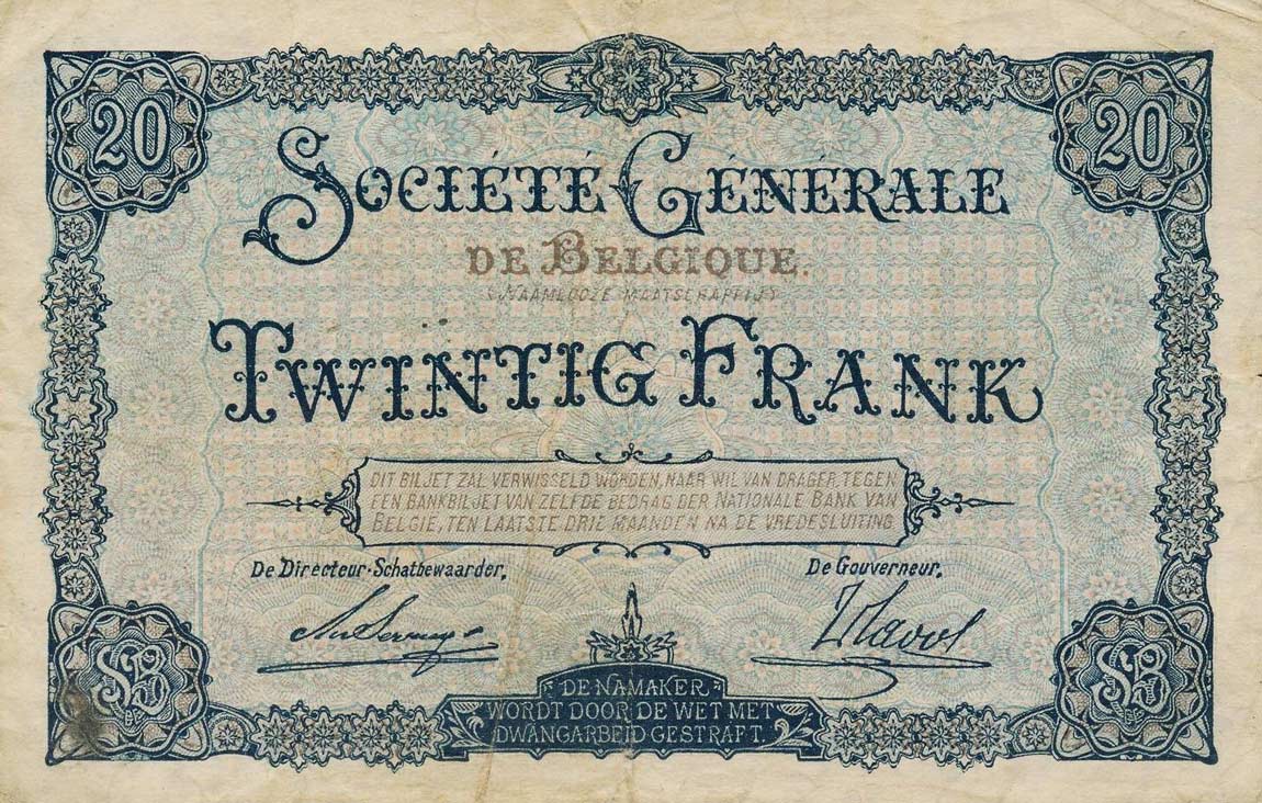 Back of Belgium p89: 20 Francs from 1915