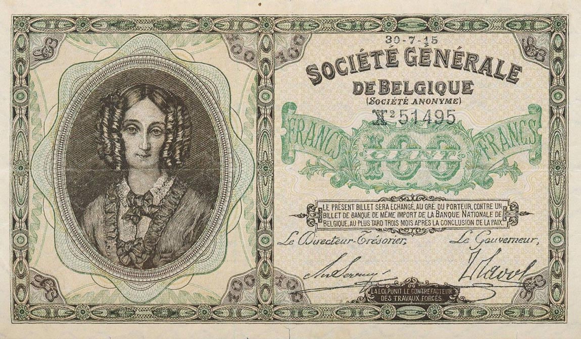 Front of Belgium p90: 100 Francs from 1914
