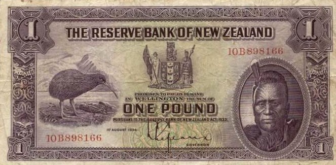 Front of New Zealand p155: 1 Pound from 1934
