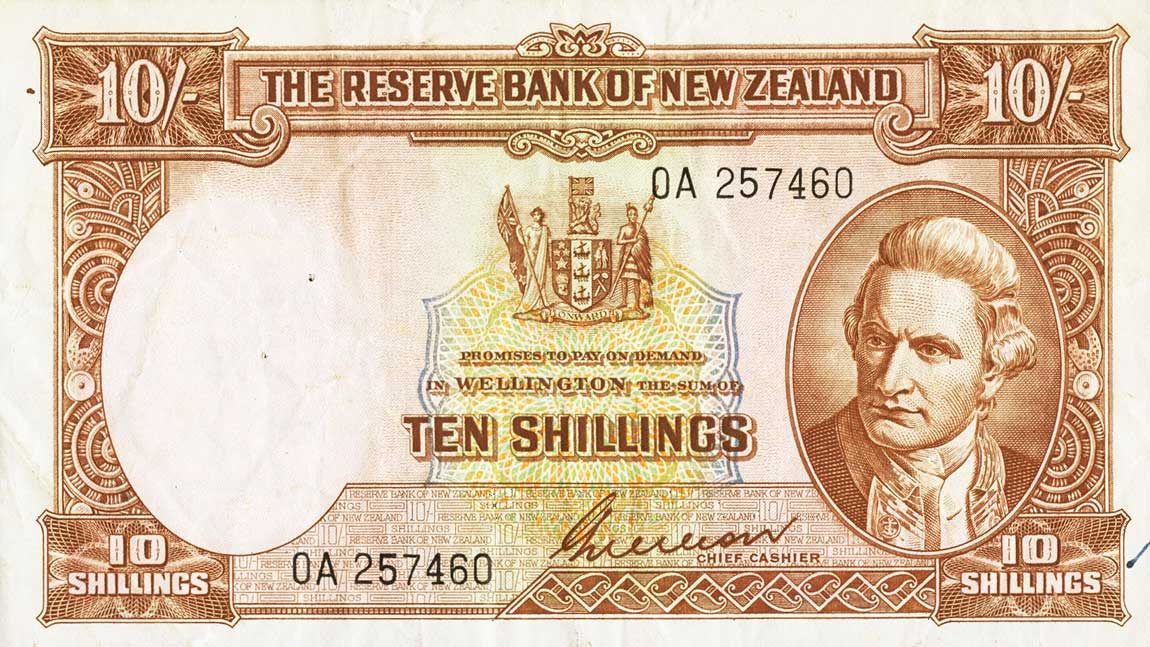 Front of New Zealand p158b: 10 Shillings from 1955